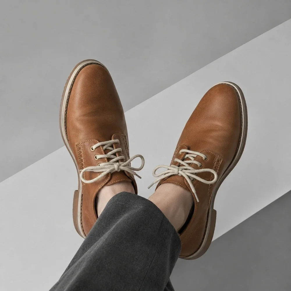 Clarks Mens 8 Tan Brown Leather Lace Up Derby Shoe comfort travel quiet luxury